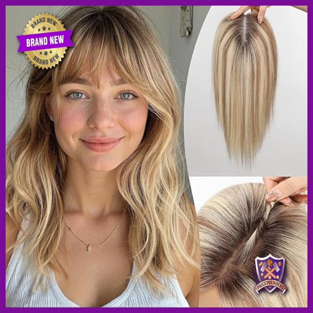 Human Hair Topper with Bangs 14 Inch 6x5 Swiss Base for Thinning Hair